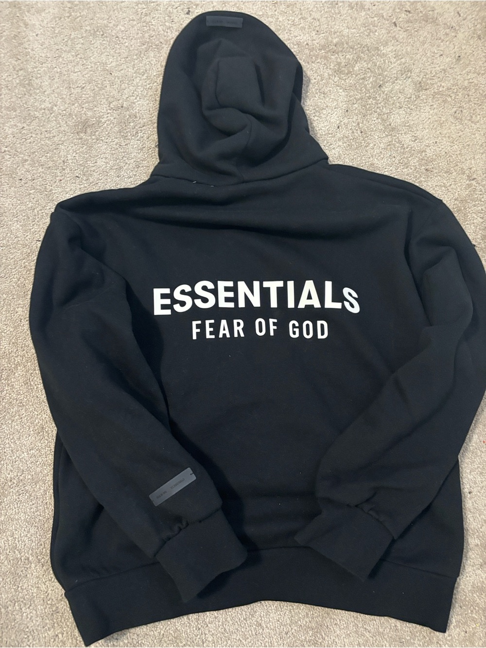 Fear of God ESSENTIALS SS25 Black Zip Up Hoodie with White Logo